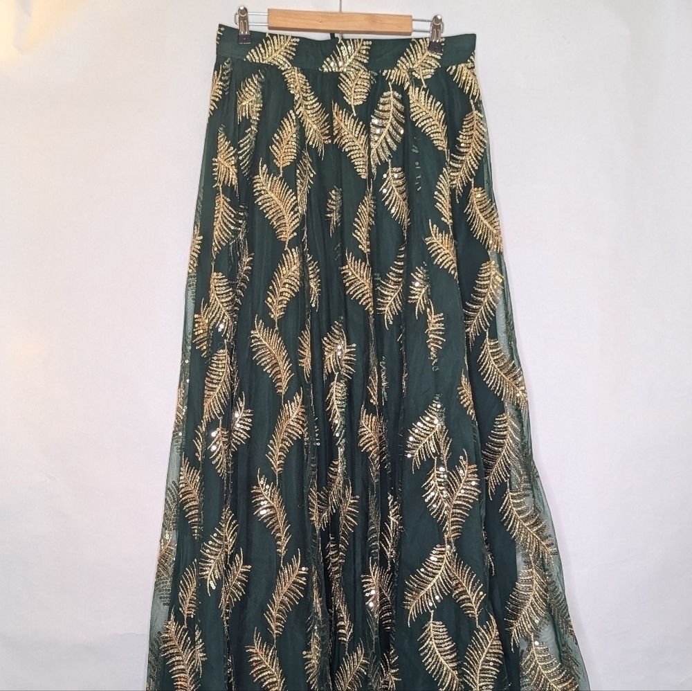 Saree Skirt Wrap Sari Lehenga Green Gold